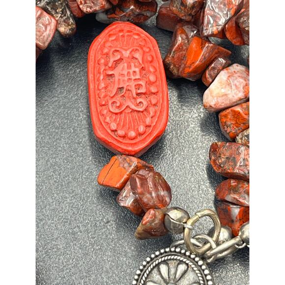 Vintage 925 Sterling Silver Garnet & Cinnabar Triple Strand 8” Bracelet 47.8g - Picture 6 of 11